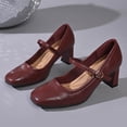 thumbnail image 5 of Xfvqtps Womens Mary Jane Heels Shoes Square Toe Ankle Strap Chunky Heel Spring Summer Vintage Style Comfortable Mid Heel Dressy Casual Wear, 5 of 9