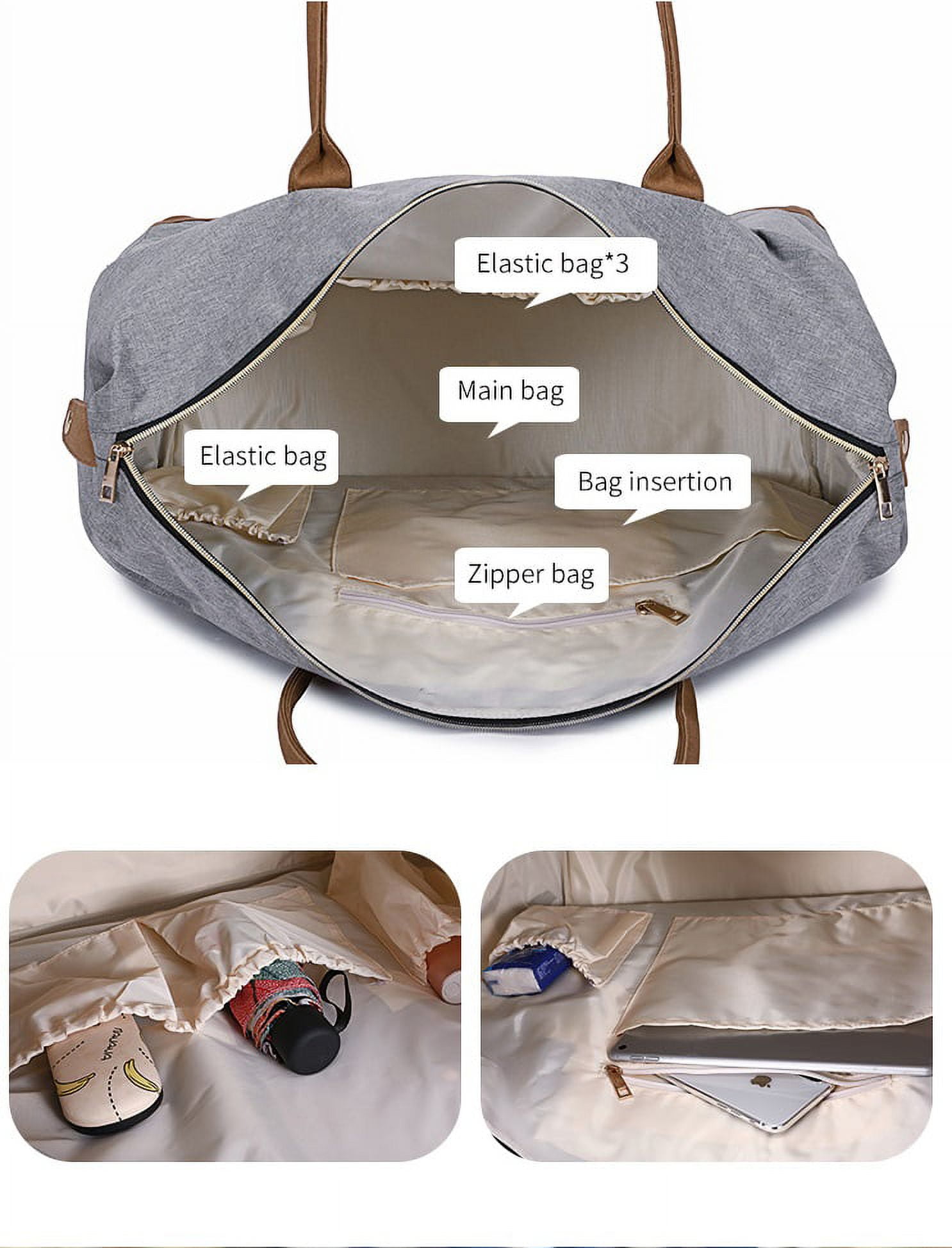 Travel Tote Diaper Bag Extra Large Capacity Portable Multifunctional Waterproof Handbag with Insulated Pockets, Grey