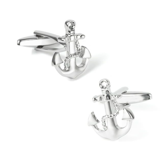 Gemelos Sailor Anchor para hombre, chapados en plata pulida