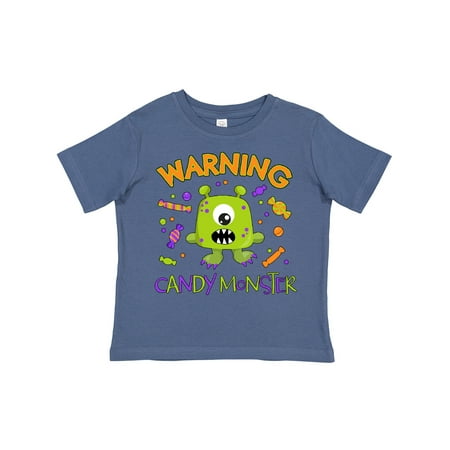 

Inktastic Warning Candy Monster with Candy and Cute Green Monster Gift Toddler Boy or Toddler Girl T-Shirt