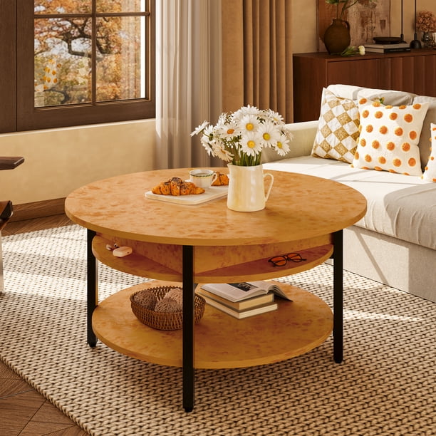 Table basse ronde TRENDTEAM 80 cm chêne noir MDF avec rangement intégré