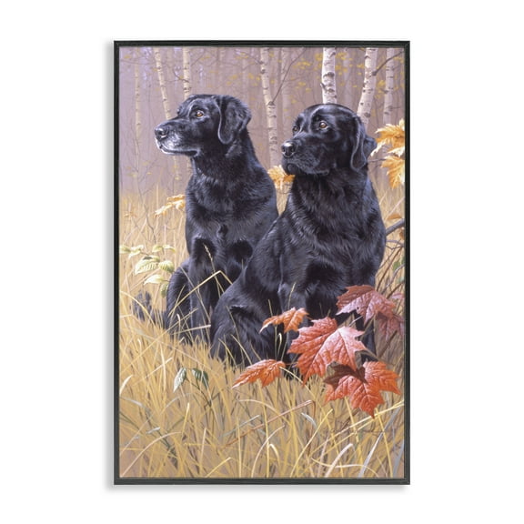 Stupell Industries Autumnal Black Dogs Animals Painting Black Framed Art Print Wall Art, 12 x 18