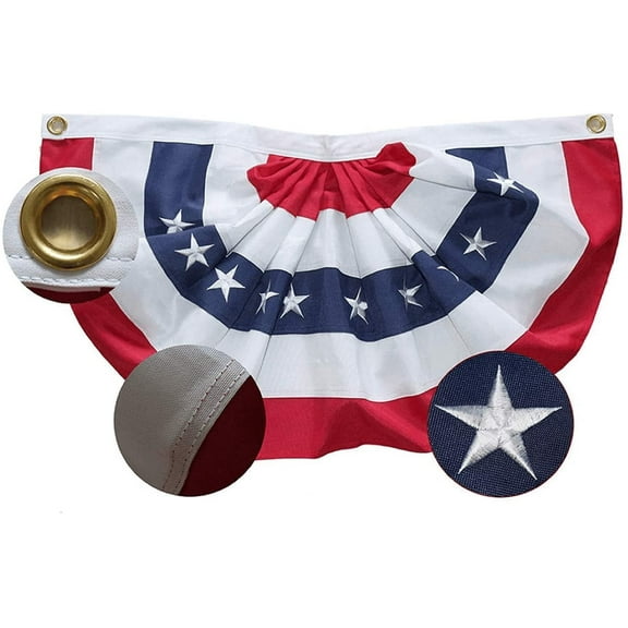FRF USA Pleated Fan Flag 1.5x3 American Bunting Flag Half Fan Banner Patriotic Stars & Stripes 210D Oxford Polyester US 1.5x3 Feet Pleated Half Fan Set (1.5ftx3ft)