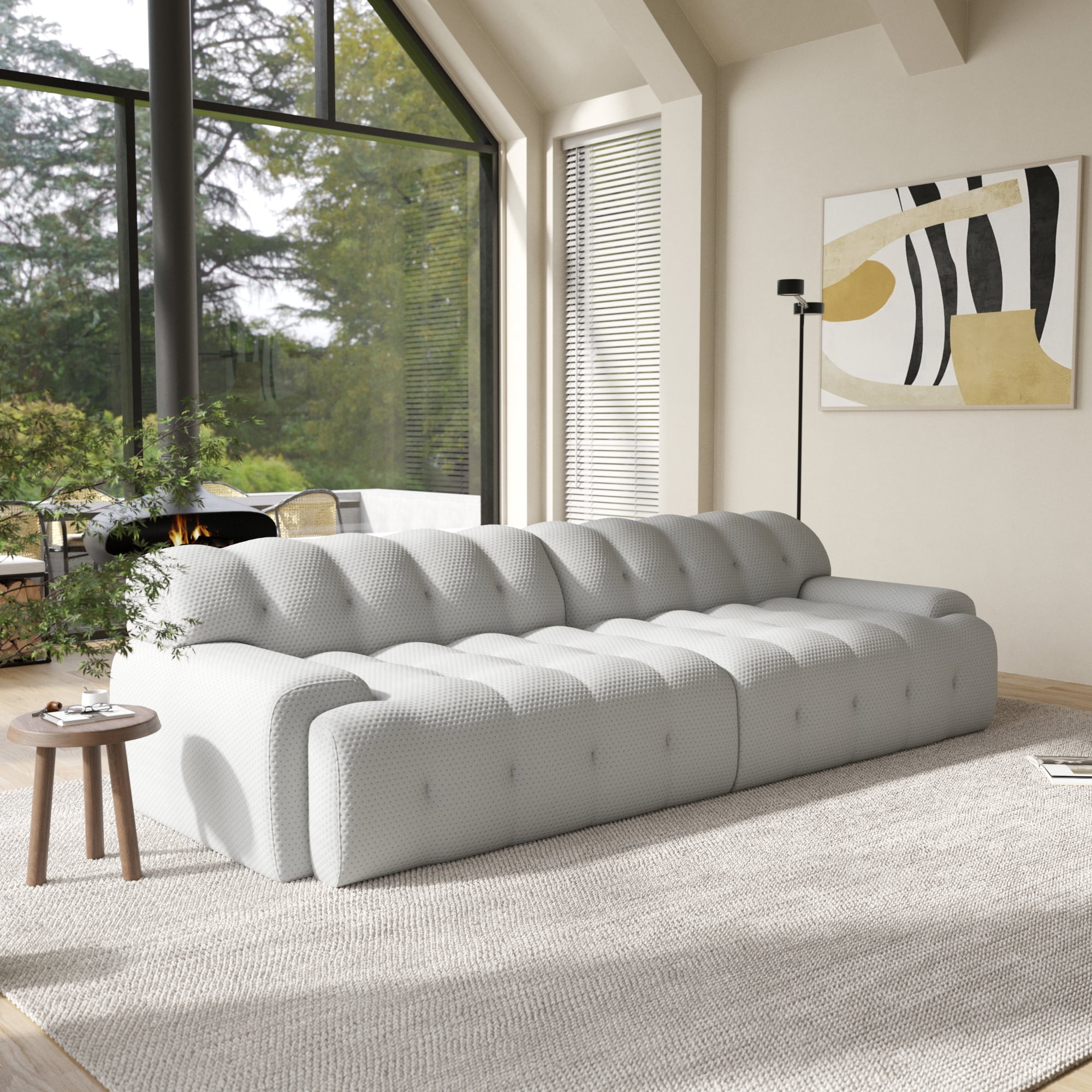 Sodrens 102.4 inch Oversized Loveseat Sofa,3D Mesh Fabric Comfy Sectional Cloud Sofa Couches,Curved Couch for Living Room, Office, Apartment,No Assembly Required (Light Gray)