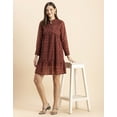 thumbnail image 2 of Moomaya Womens Solid Cuffed Sleeves Dress, Mandarin Collar Mini Dress, 2 of 8