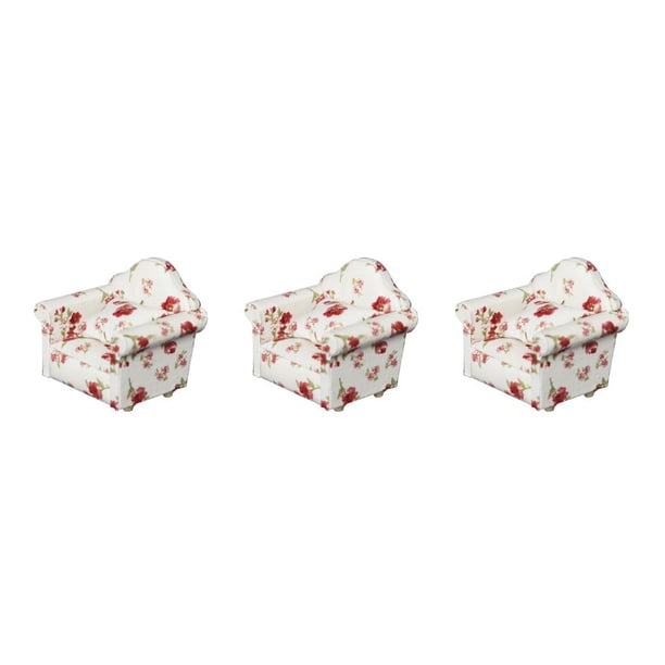 Sofá Mini Muebles Casa de muñecas Juguete Muñeca Miniaturas Almohada Decoración Artesanía Modelo Accesorios Flor oscura Bewildely