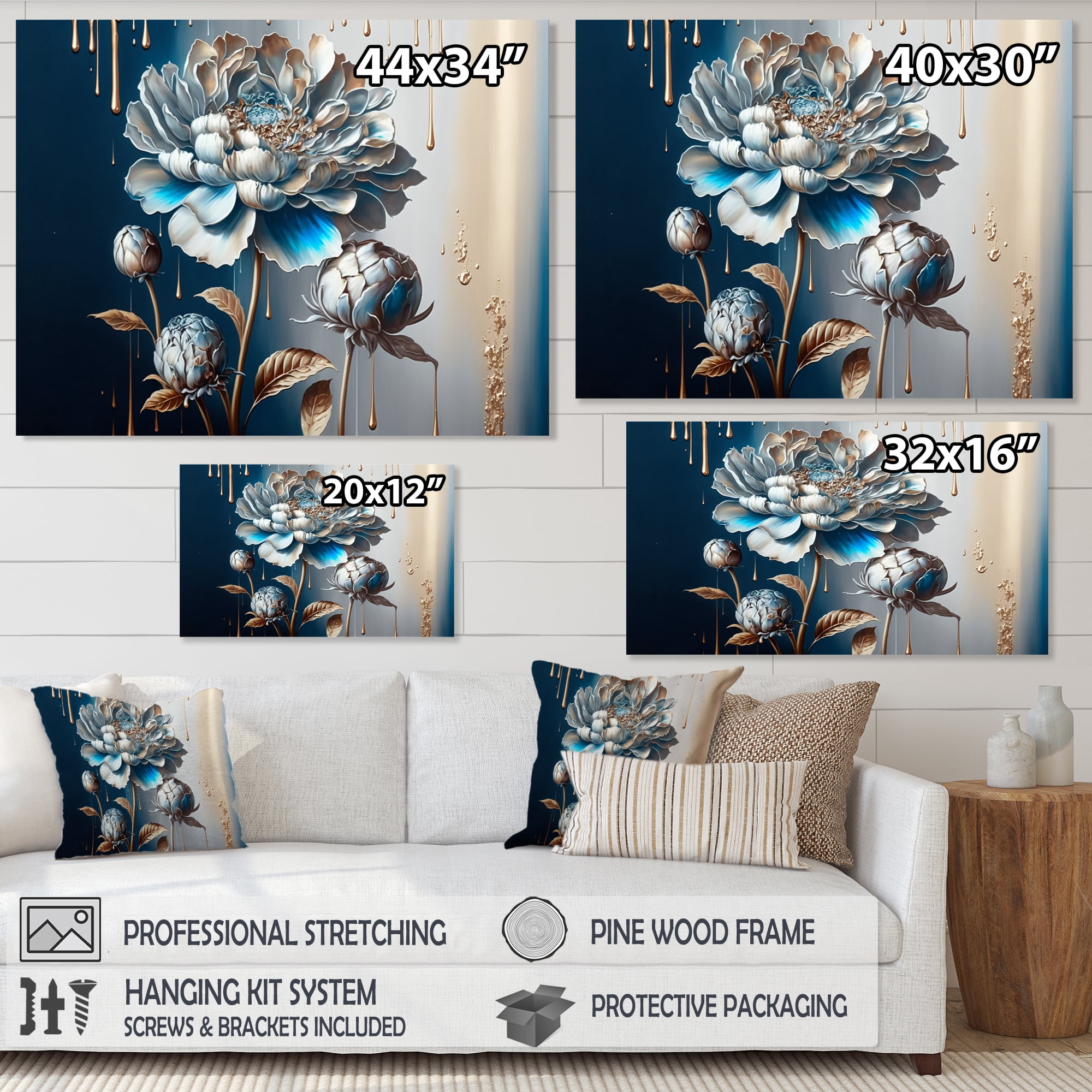 Designart Ice Blue Zinnia Flowers Canvas Wall Art