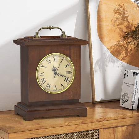Wooden Mantel Clock with Hidden Safe, Secret Compartment for Cash, Jewelry, Rings, Watches, Battery Operated Vintage Table Clock for Living Room, Home Decor – Rustic Brown