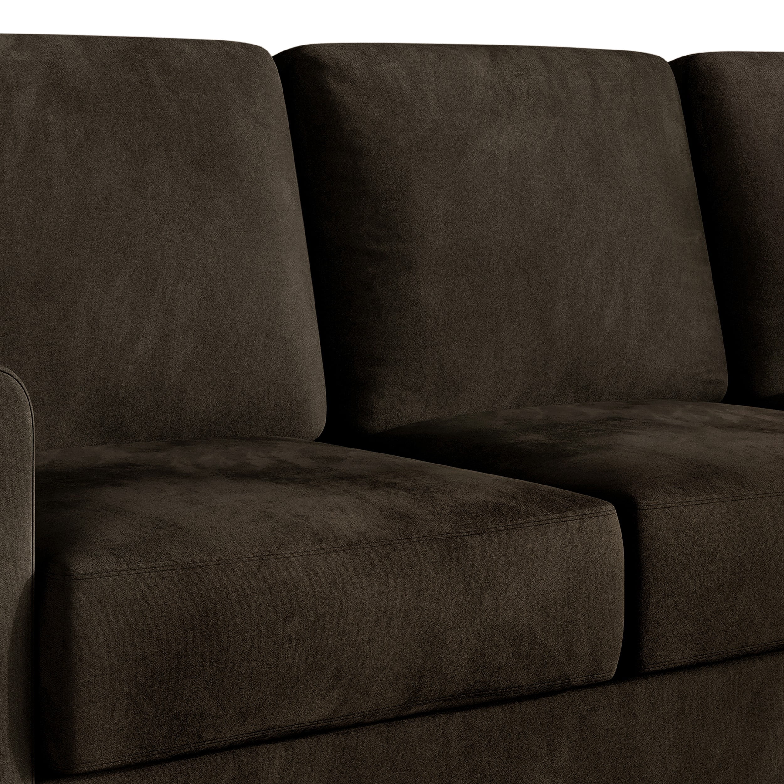 Home Design Goliad Velvet Arm Sofa with Pocket Spring, Soft Cushions, Clean Lines Design, Brown