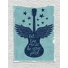 "Wall Hanging Tapestry, ""Let the Music Be Your Pilot"" Quote Winged Electronic Guitar and Stars Retro Graphic Print, Bedroom Living Room Dorm, Dark Blue, by Ambesonne"