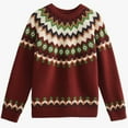 thumbnail image 4 of larppty Womens Fall Sweaters Vintage Colorful Crew Neck Long Sleeve Pullover Knit Jumper Tops (Wine, XL), 4 of 4