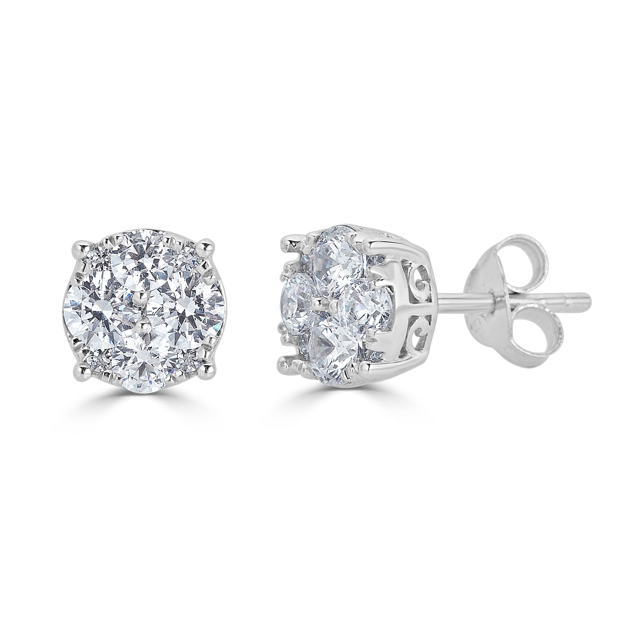 3/4Ct Diamond Round Stud Earrings Set in Sterling Silver (0.75)