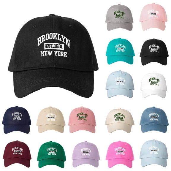 Hats for Women Unisex Brooklyn New York Embroidery Washed Distressed Baseball Cap Beige One Size
