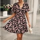 thumbnail image 2 of Vestido casual de moda para mujer con cuello en V y estampado floral de manga corta con temperamento Fridja  qw5932, 2 of 6