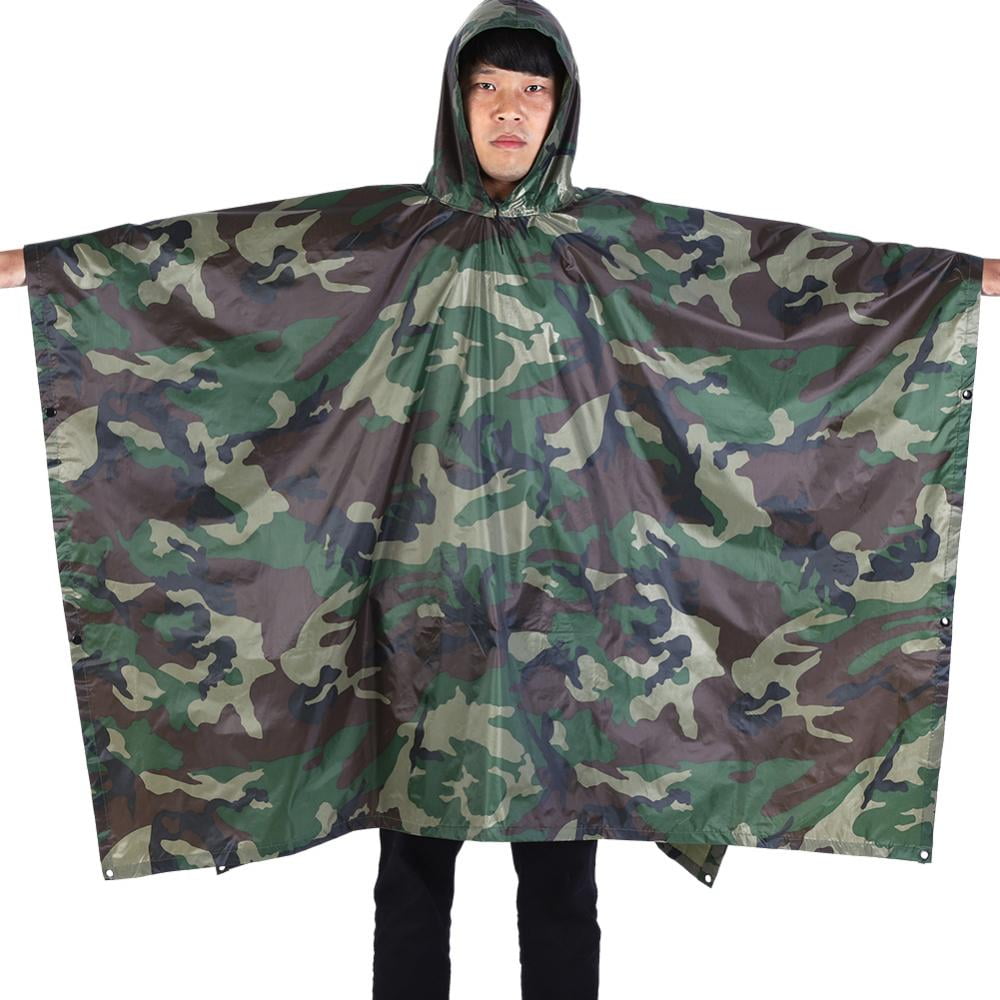 Mens Waterproof Hooded US-Army Style Festival Military Army Poncho Woodland Camo 