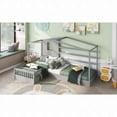 thumbnail image 3 of Twin Size Wood Platform Bed Frame with Slatted Frame and Fence, Gray for Bedroom, 3 of 13