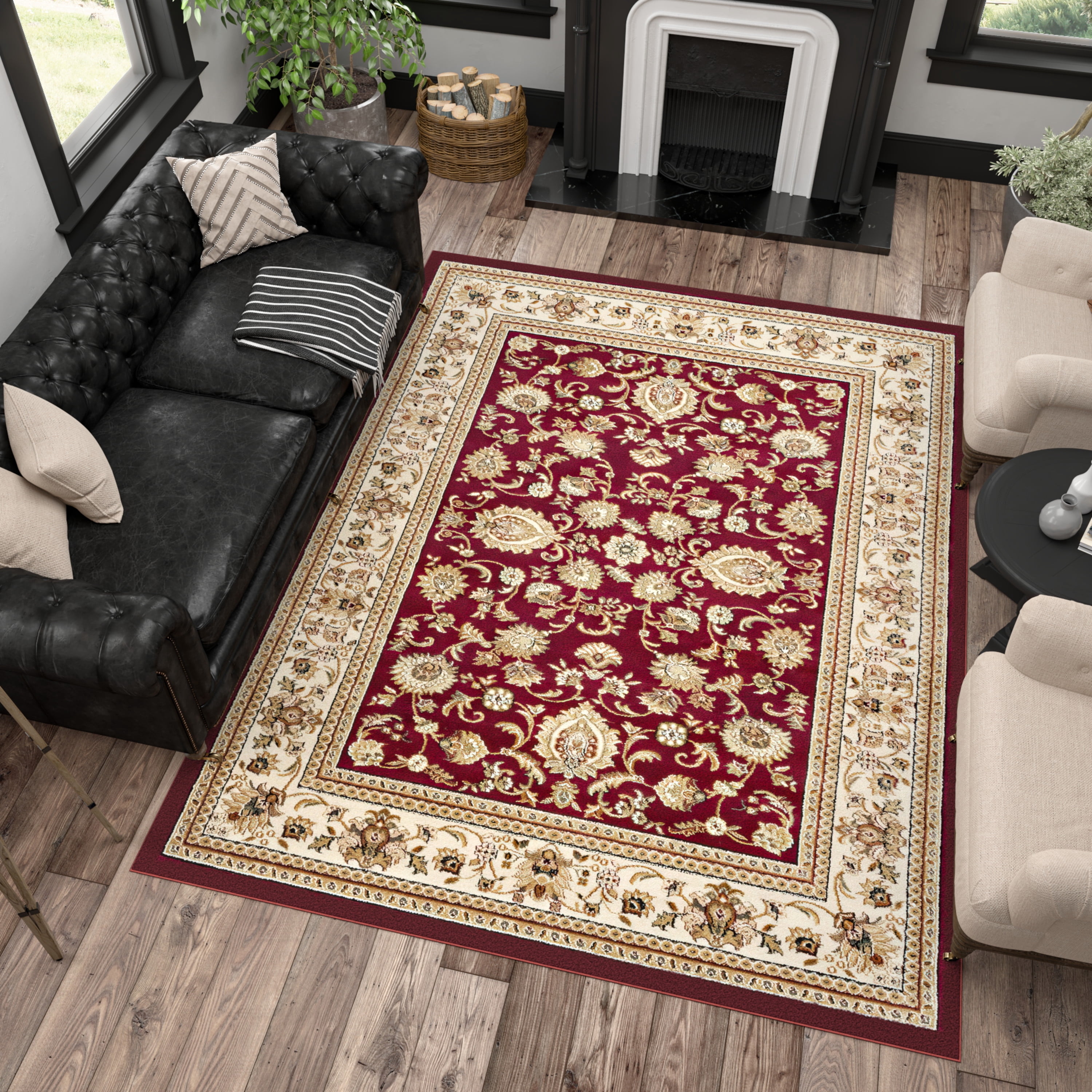 Sensation Transitional 9' x 12' Red and Beige Polypropylene Indoor Area Rug