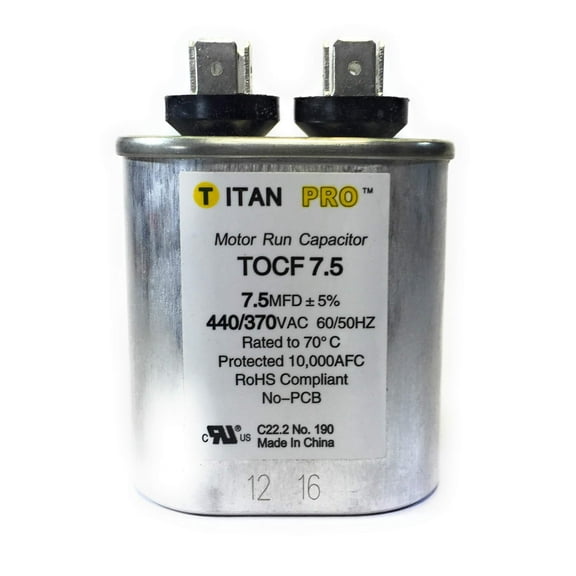 Motor Run Capacitor, 7.5 MFD, 2-3/4 in. H