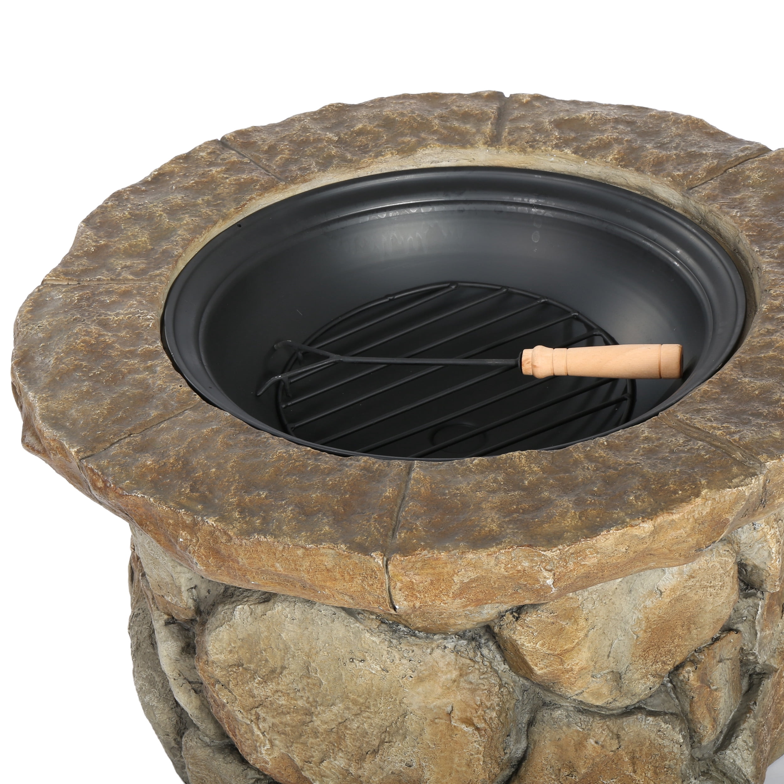 Weston Outdoor Lightweight Concrete Wood Burning Fire Pit, Natural Stone