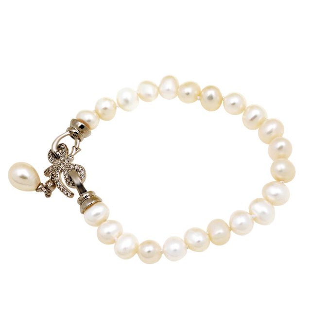 Natural para Mujer 925 Brazalete de Lazo de Cristal de Plata 7-8 Mm jinwen Pulsera del brazalete