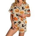 thumbnail image 3 of Halloween Pajamas Women Short Sleeve Button Top Matching Shorts 2026 Fall Cute Satin Pumpkin, 3 of 4