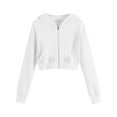 thumbnail image 2 of yoeyez Hoodies for Women Zip Up Drawstring Cropped Hooded Sweatshirts with Pockets Casual Long Sleeve Cozy Short Jacket Top White S, 2 of 5