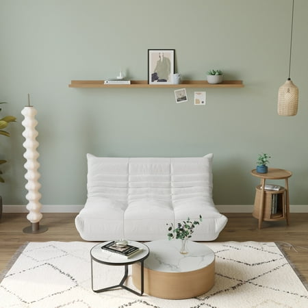 Magic Home Modern Sofa Togo Sofa Lazy Sofa Floor Couch Foam Sofa Teddy Velvet Couch for Bedroom,Living Room,Apartment and Small Space,Double Seat Sofa,Beige