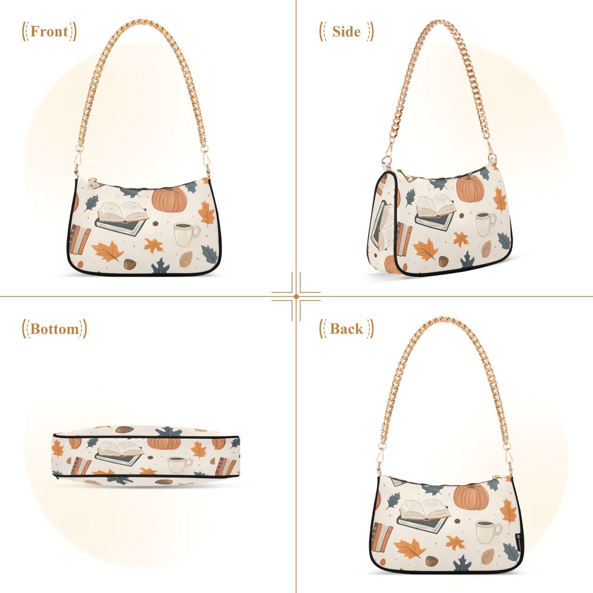 FORMRS Womens Shoulder Bag with Chain Strap Clutch Purse Cute Tote Handbag, Fall Books
