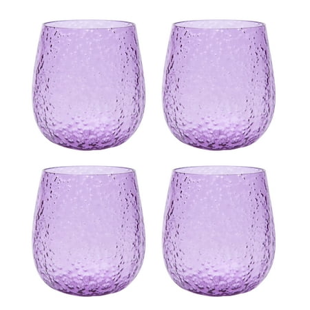 Better Homes & Gardens Leggero Bubble Stemless Plastic Wine Glass, Purple, Set of