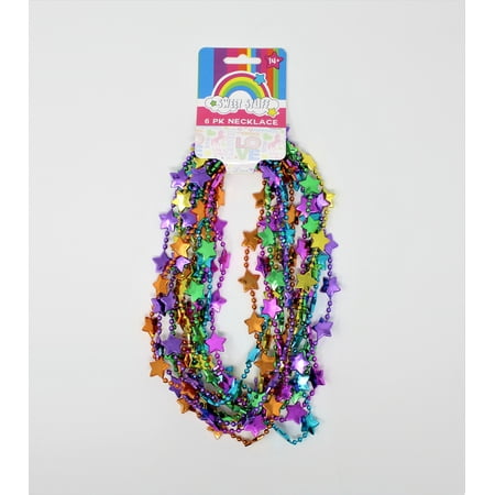 Rainbow Star Necklace, 6 Pack