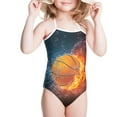 thumbnail image 3 of FOR U DESIGNS Cool Girls Swimsuit One Piece Size 3-4T Fire Water Basketball Sleeveless Swimwear for Kids Teens Stretchy Halter Neck Bathing Suit, 3 of 6