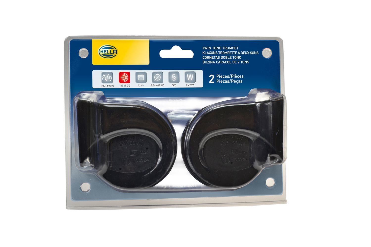 HELLA 012010971 Black 12V Trumpet Horn Kit (Universal Fit-Blister Pack)