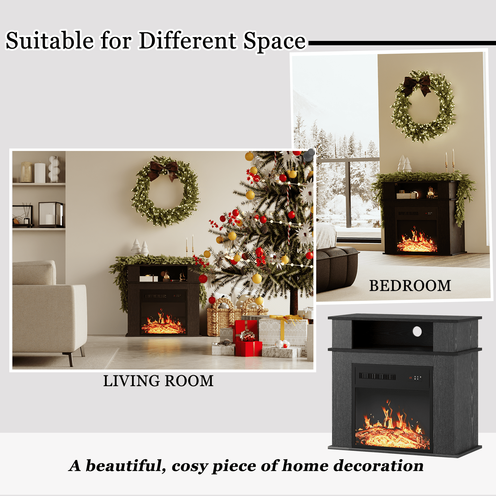 Waleaf 28" Electric Fireplace with Mantel Wooden Surround Freestanding Firebox for Living Room,Black