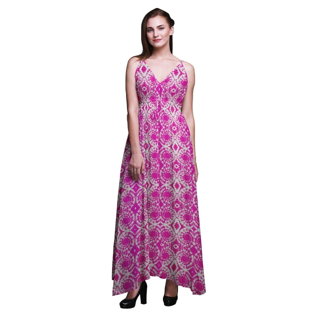 Bimba Robe Longue Teinture sur Nœuds pour Femmes à Imprimé Floral, Bretelles Spaghetti, Col en V, Maxi, Tenue de Plage - Petit