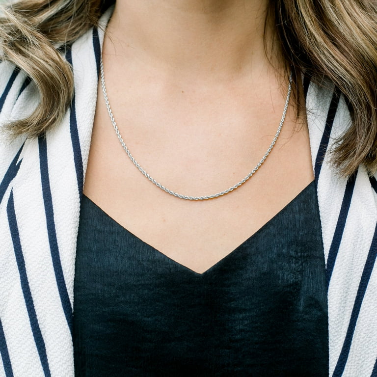 KISPER 24K White Gold Over Stainless Steel Rope Chain Necklace 2mm