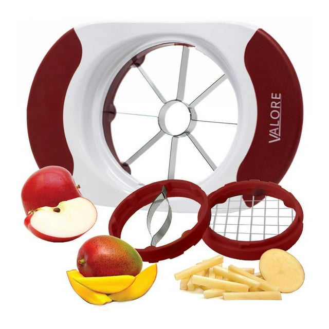 Valore Soft Grip Food Slicer with 3 Blades - Apple Slicer, French Fry Cutter, Mango Slicer - Great Meal Prep Kitchen Accessory - Easy to Use 3 in 1 French Fry, Mango and Apple Cutter
