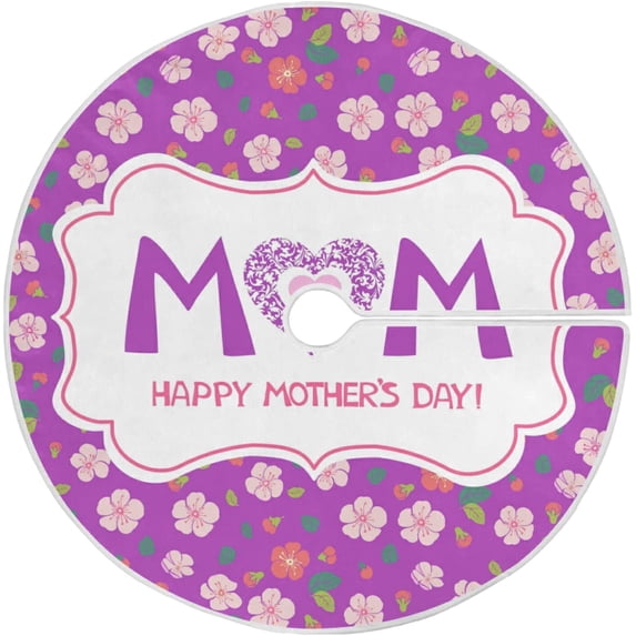 FMSHPON Happy Mother's Day Flowers Xmas Christmas Tree Skirt Stand Mat for Holiday Party Decoration Indoor Outdoor 48 inches