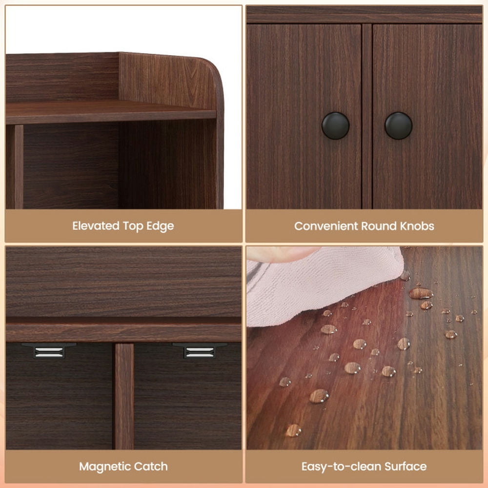 Demi Bonn 4 Tiers Wood Storage Bookcase with 4 Cubes Display Shelf and 2 Doors, Brown