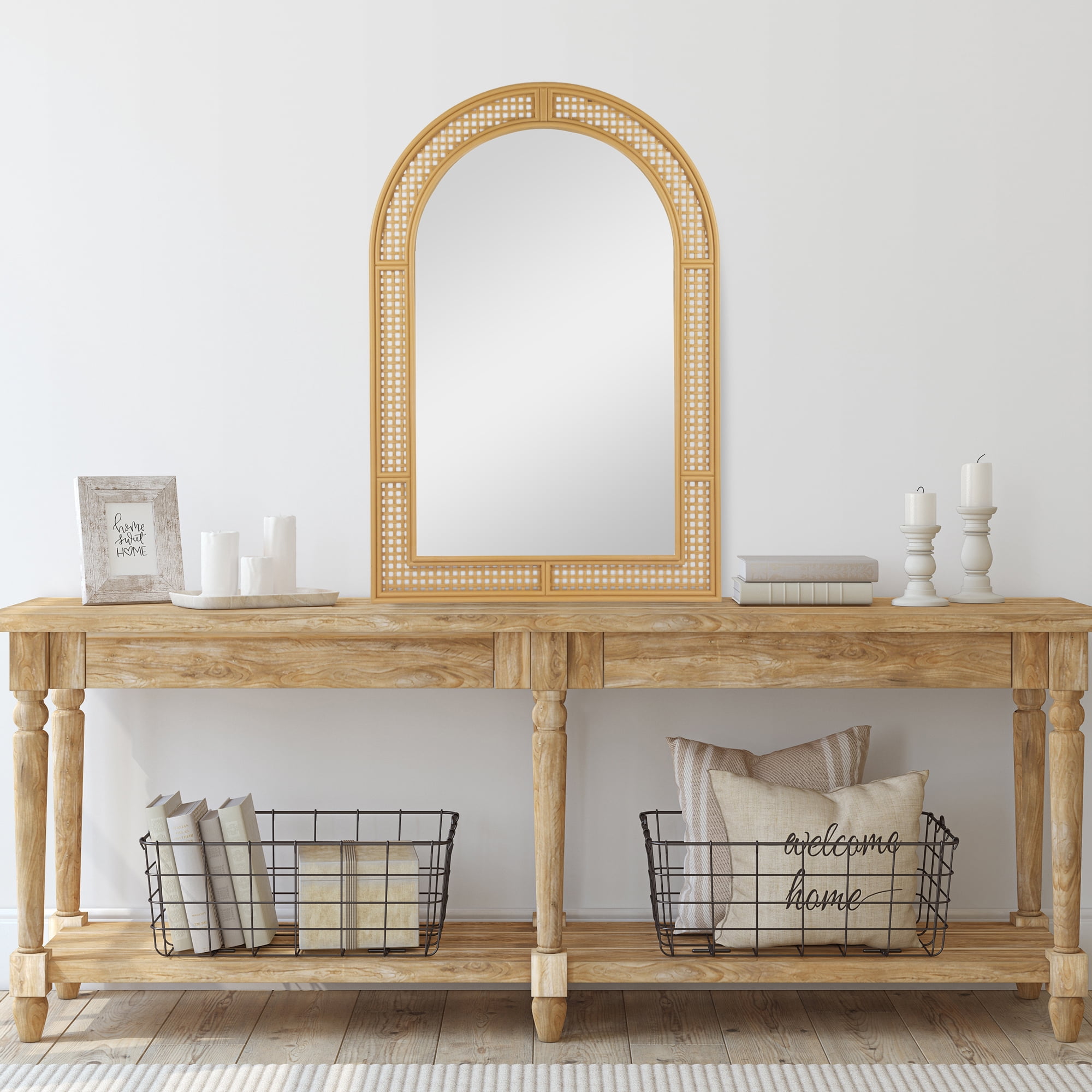 Northlight 24" x 36" Beige Arched Rattan Weaved Wall Mirror