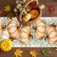 thumbnail image 3 of Fall Table Runner Thanksgiving Orange White Pumpkin Table Runners Green Eucalyptus Leaf Cotton Linen Dresser Scarf Kitchen Dining Table Decor for Fall Holiday Party Decor 13x72 Inch, 3 of 9