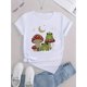 thumbnail image 2 of Camiseta de mujer de verano con Cuello RedondoWomen's Casual Geometric Print T-Shirt with Mushroom, Frog, and Moon Design - Polyester Knit Fabric, All-Season Comfort, Round Neck, Elasticity, Abstrac, 2 of 6