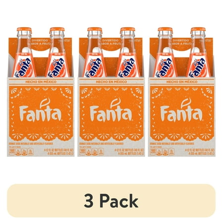 (3 pack) Fanta Orange Soda Pop, 355 mL, 4 Pack Glass Bottles