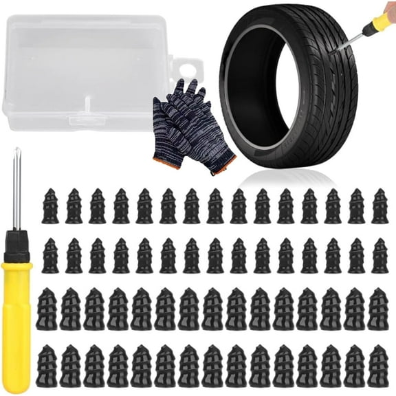 60pcs Tire Repair Rubber Nails Kit with 2 Sizes, Screw in Tire Repair Plugs with Box and Screwdriver, Fast Self-Service Rubber Nails Tire Repair Kit (1Set)