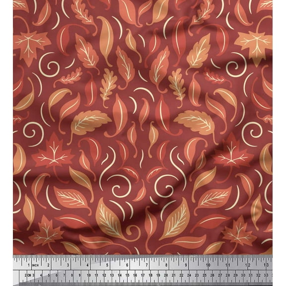Soimoi Orange Cotton Duck Fabric Autumn Leaves Fabric Prints By Yard 42 Inch Wide