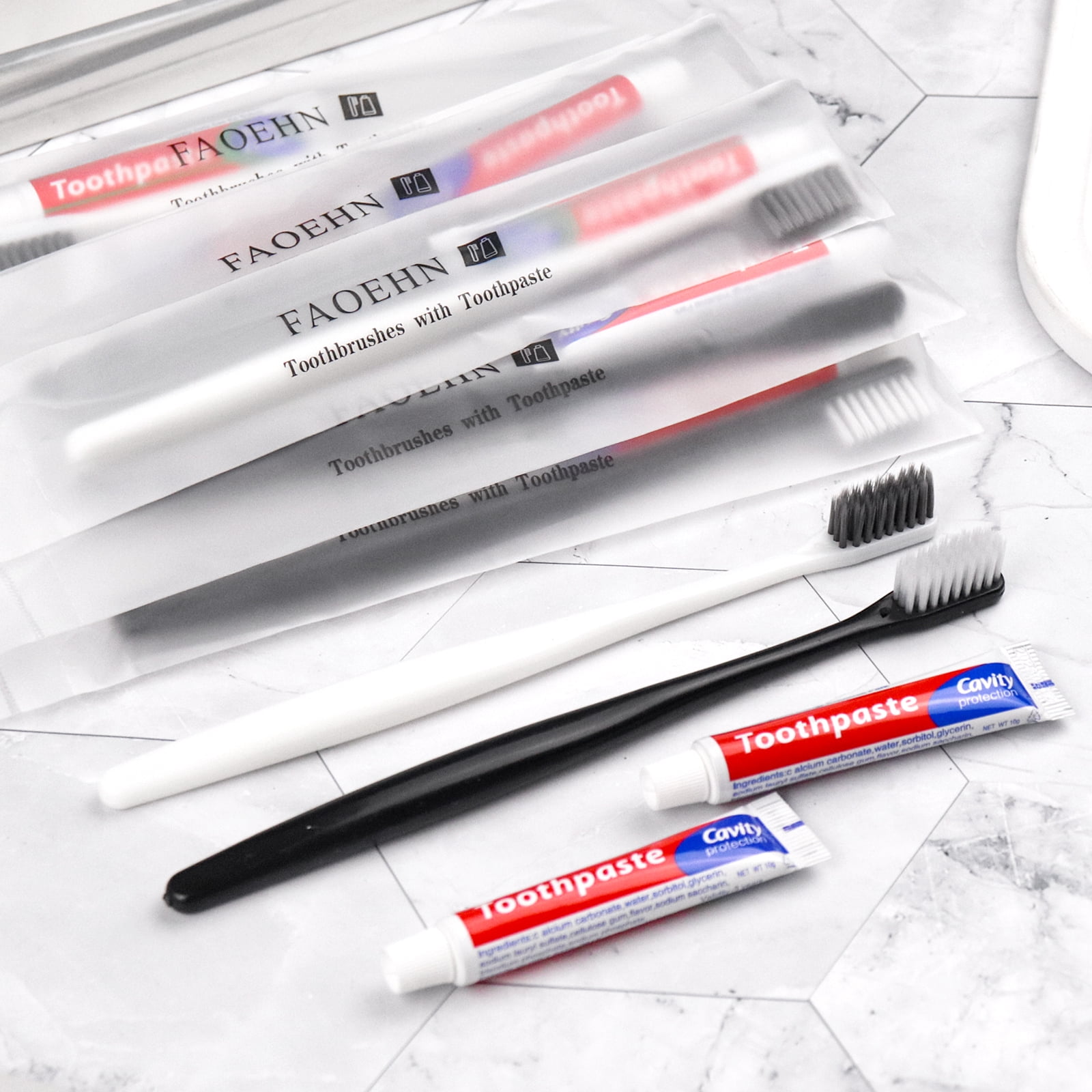 20 Pack Disposable Toothbrushes With Toothpaste - Individually Wrapped Travel Toothbrush Kit | Gold Design For Hotels & Travel