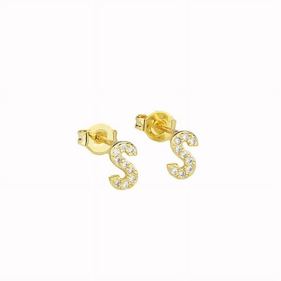 Bonjour Jewelers 14k Yellow Gold Created Diamond Initial S Letter Stud Earrings Plated
