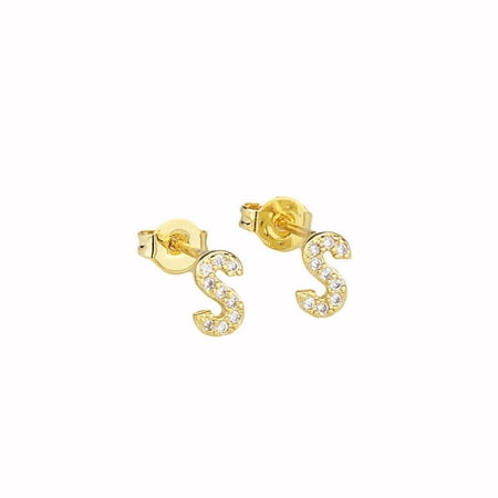 Bonjour Jewelers 14k Yellow Gold Created Diamond Initial S Letter Stud Earrings Plated