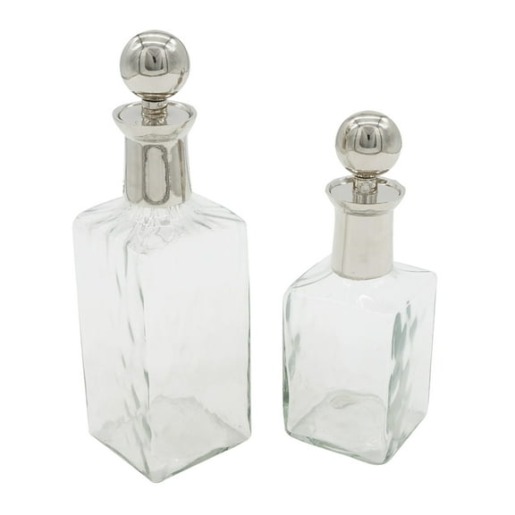 CC Home Furnishings Lidded Square Bottles - 11.75" - Clear - Set of 2