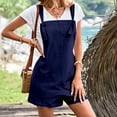thumbnail image 4 of Women's Cotton Linen Jumpsuit, Double Pocket Strapless Romper, Casual Loose Fit Short Jumpsuit for Summer, Beach Vacation, Daily Wear and Streetwear Outfit-Navy, 4 of 9
