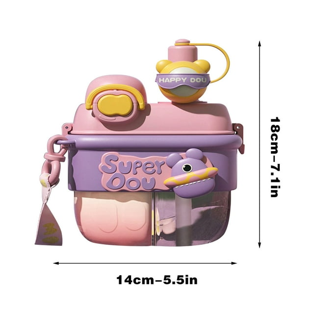 Pompotops Creative Straw Water Cup Large Cute Kawaii Dual Use Water Bottle One Cup Of Two Different Drinks Two Straws Drinking Cup Split Cup For Kids Teens Student Clearance